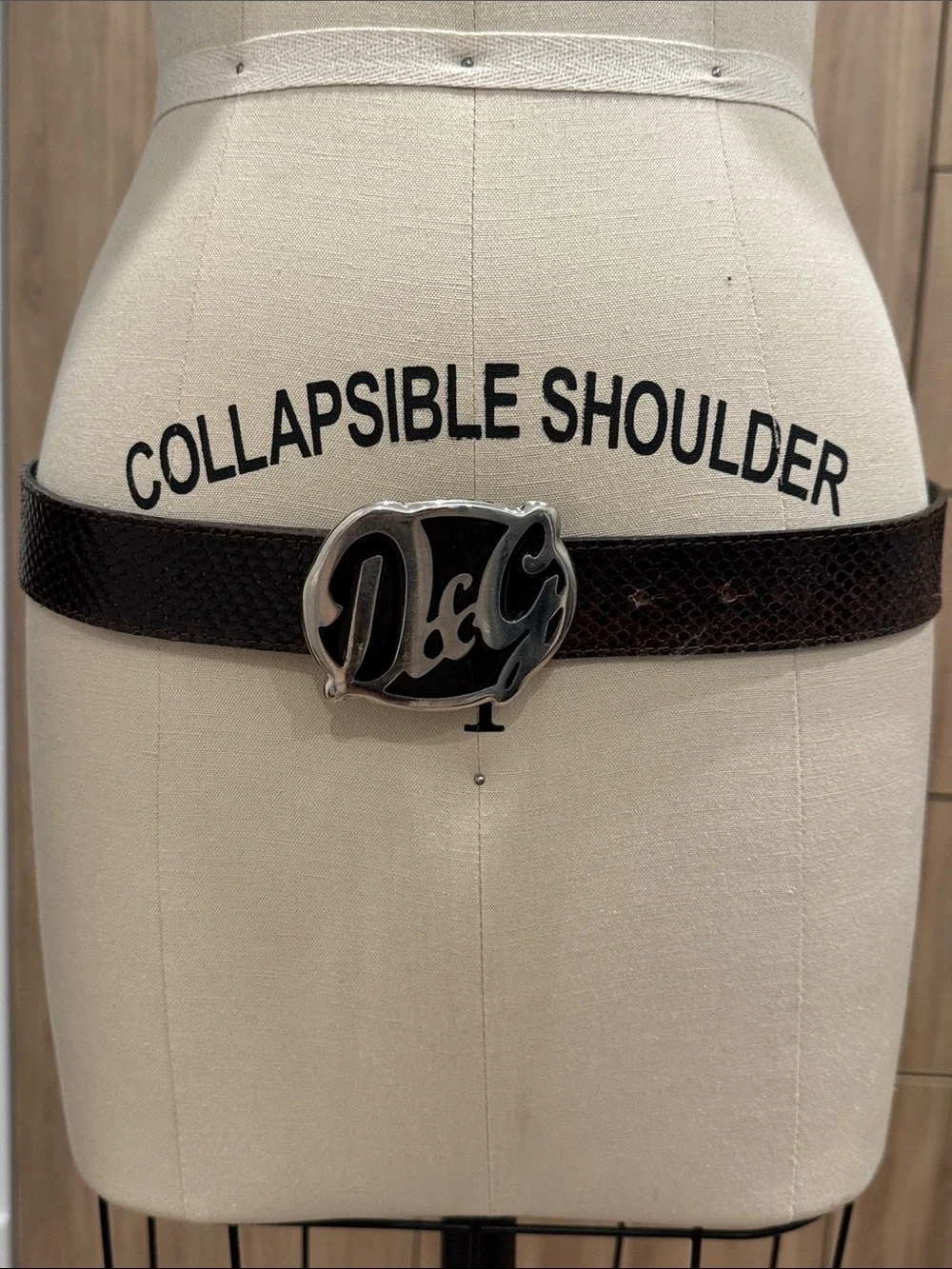 Vintage D&G Brown Textured Leather Belt with Silver D&G Logo Buckle